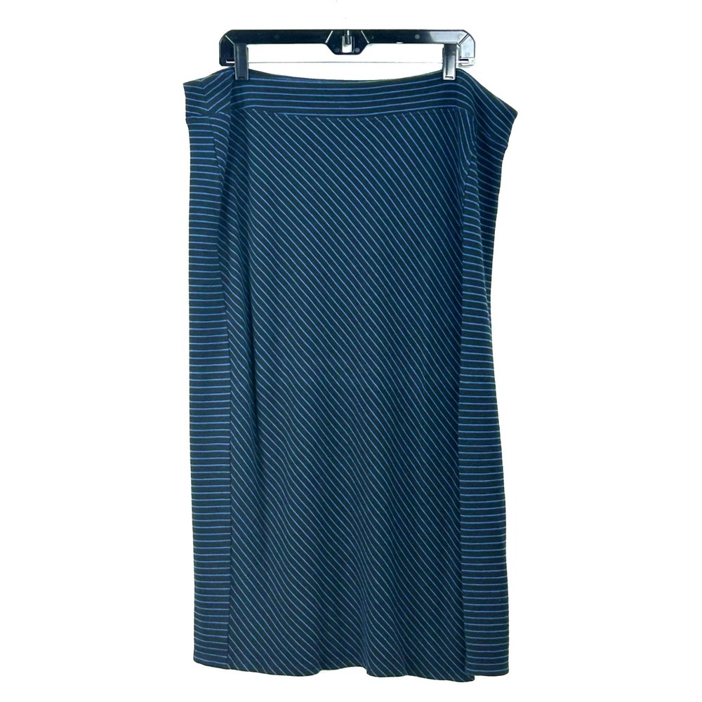 J Jill Wearever Womens Midi Black Blue Striped Pull On Skirt Slit Sz‎ XL 1260E4